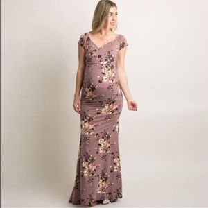 Purple Floral Wrap Maternity Photoshoot Gown